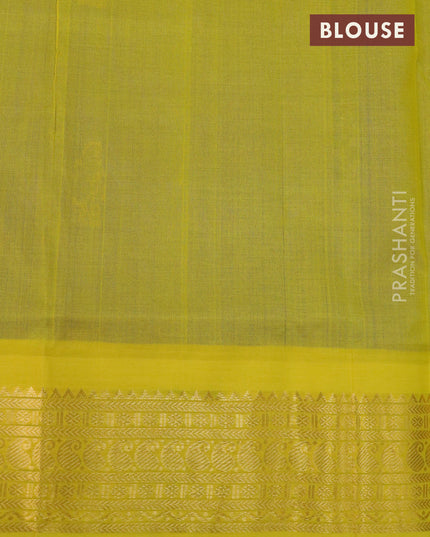Silk cotton saree blue and yellow with annam zari woven buttas and zari woven korvai border