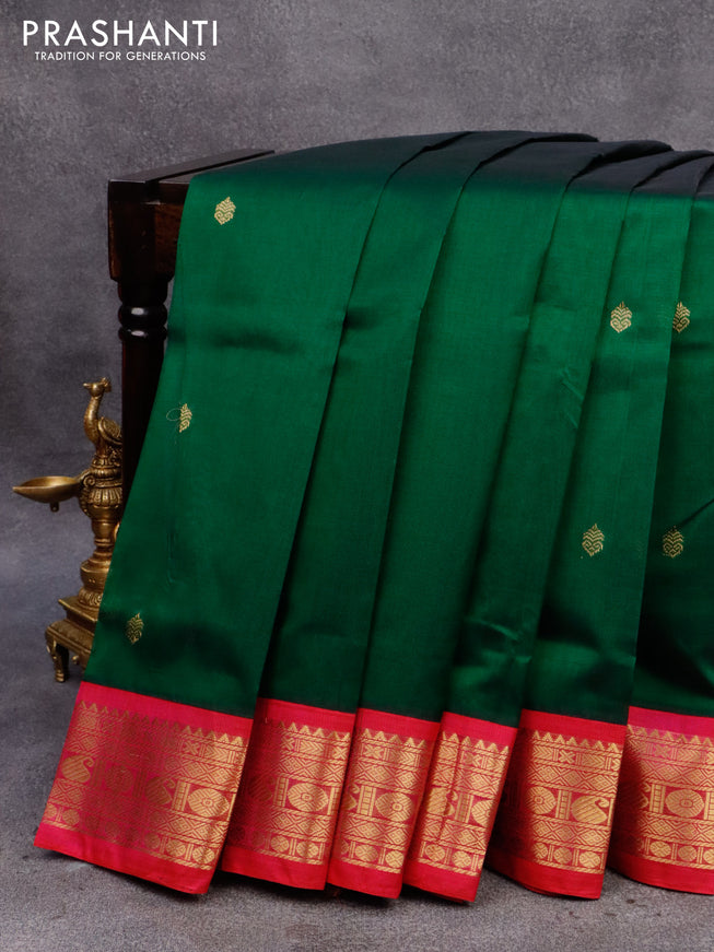 Silk cotton saree green and pink with zari woven buttas and zari woven korvai border