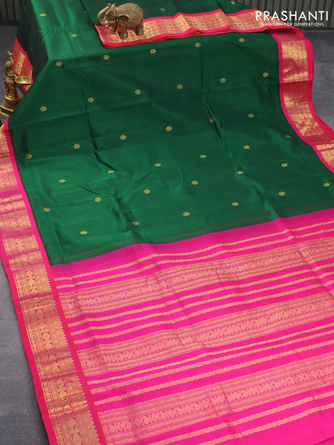 Silk cotton saree green and pink with zari woven buttas and zari woven korvai border
