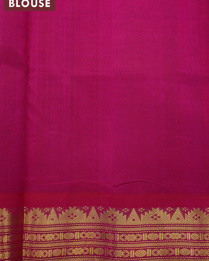 Silk cotton saree green and pink with plain body and zari woven korvai border
