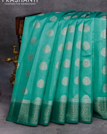 Chiniya silk saree teal blue and teal green with zari woven buttas and zari woven border