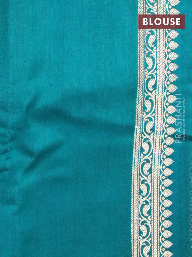 Chiniya silk saree pastel blue and peacock green with allover zari weaves and small zari woven border