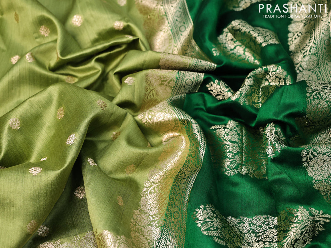 Chiniya silk saree light green and green with zari woven buttas and floral design zari woven border