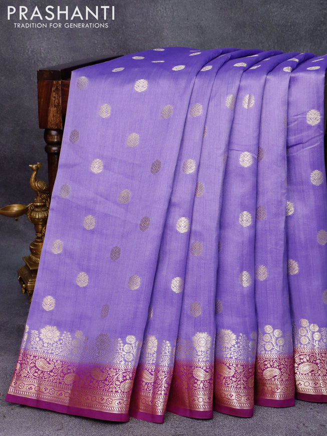 Chiniya silk saree lavender shade and purple with zari woven buttas and floral design zari woven border