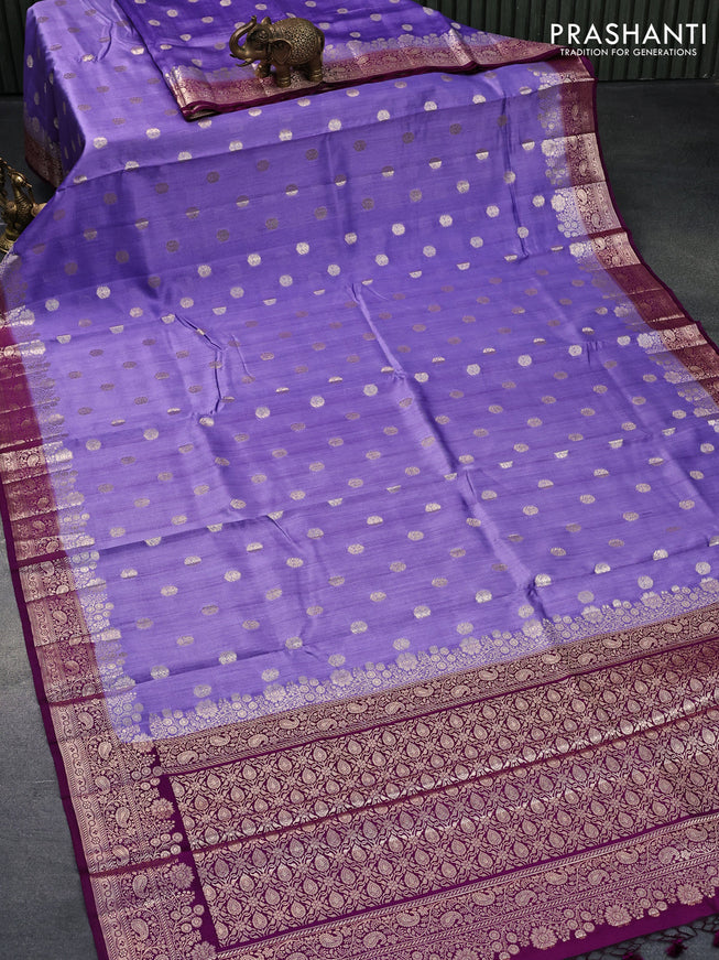 Chiniya silk saree lavender shade and purple with zari woven buttas and floral design zari woven border