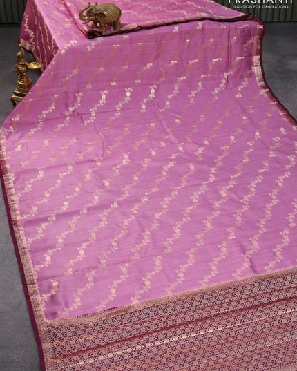 Chiniya silk saree mauve pink and purple with allover zari weaves and small zari woven border