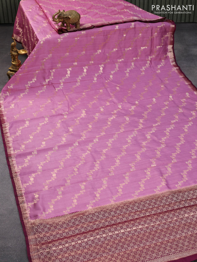Chiniya silk saree mauve pink and purple with allover zari weaves and small zari woven border