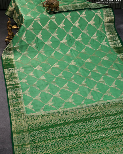 Chiniya silk saree teal green and green with allover zari woven geometric wevaes and zari woven border