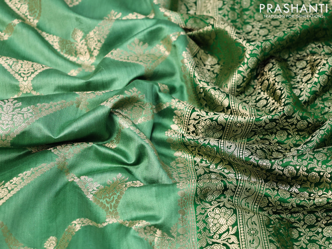 Chiniya silk saree teal green and green with allover zari woven geometric wevaes and zari woven border