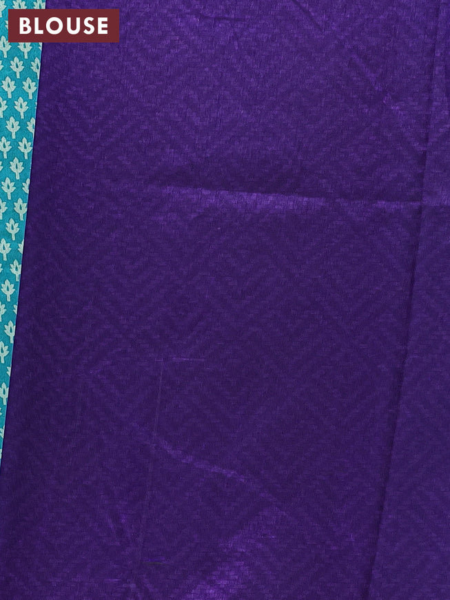 Semi tussar saree teal blue and blue with allover butta prints and zari woven border