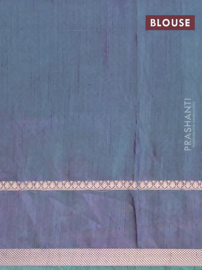 Semi tussar saree green and dual shade of violet with allover patola prints and zari woven border
