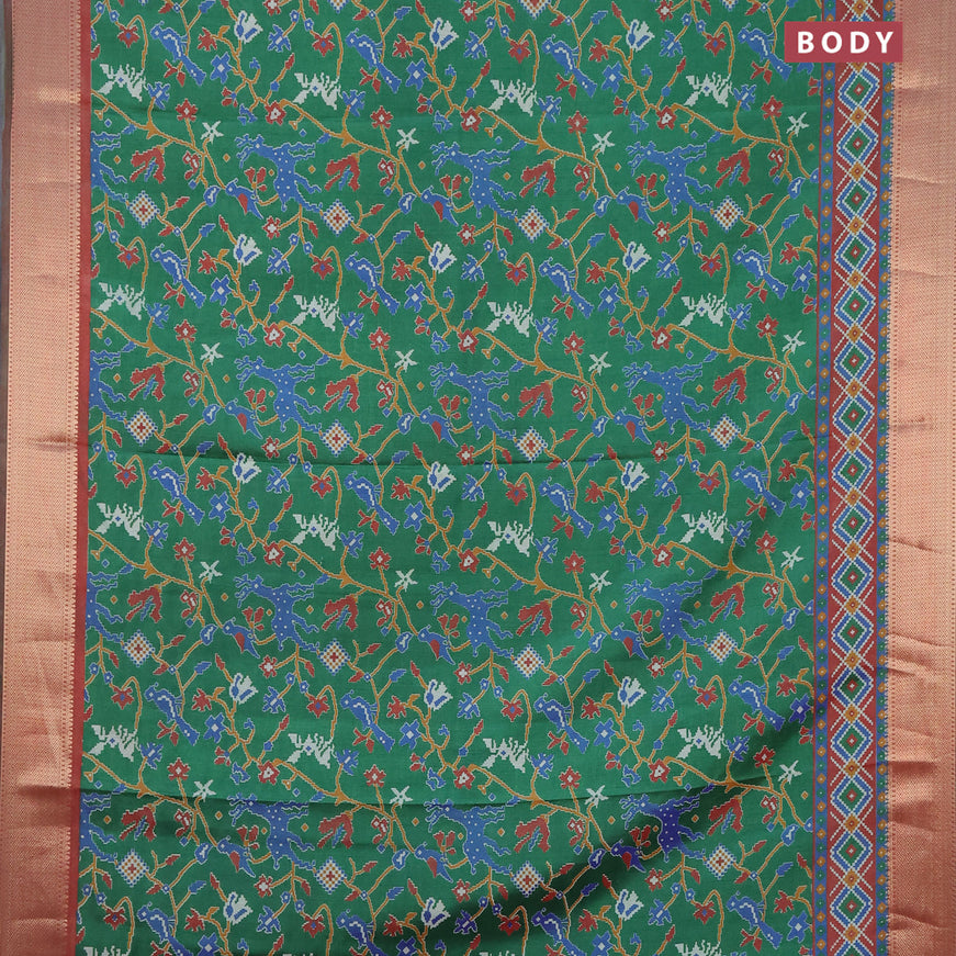 Semi tussar saree green and maroon with allover ikat prints and zari woven border