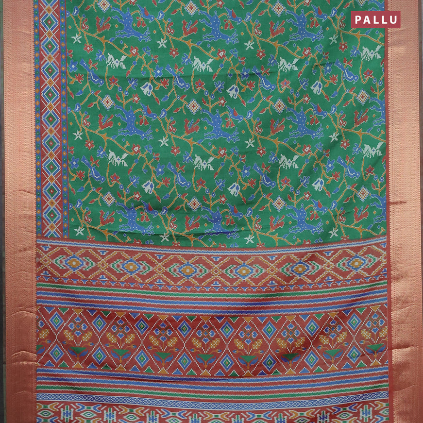 Semi tussar saree green and maroon with allover ikat prints and zari woven border