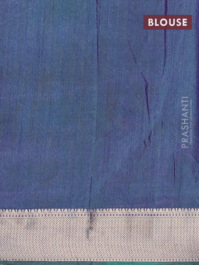 Semi tussar saree teal blue and dual shade of violet with allover ikat prints and zari woven border
