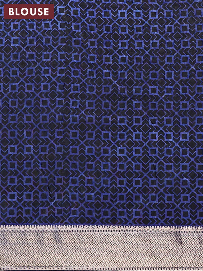 Semi tussar saree cs blue and dark blue with allover ikat prints and zari woven border