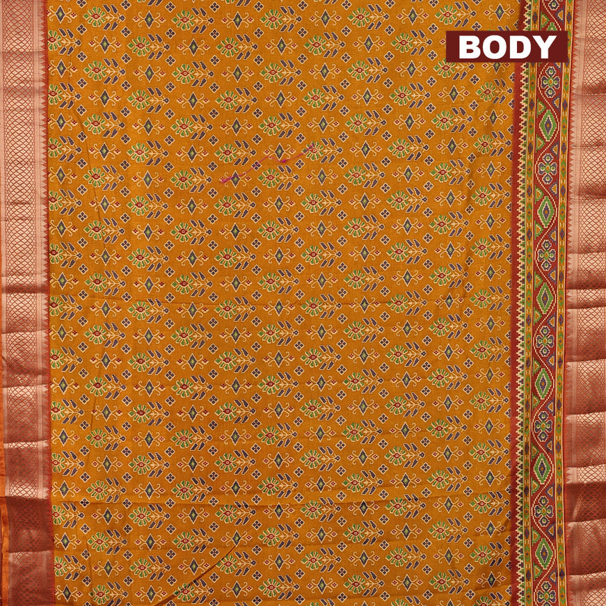 Semi tussar saree mustard yellow and rust shade with allover floral prints and zari woven border