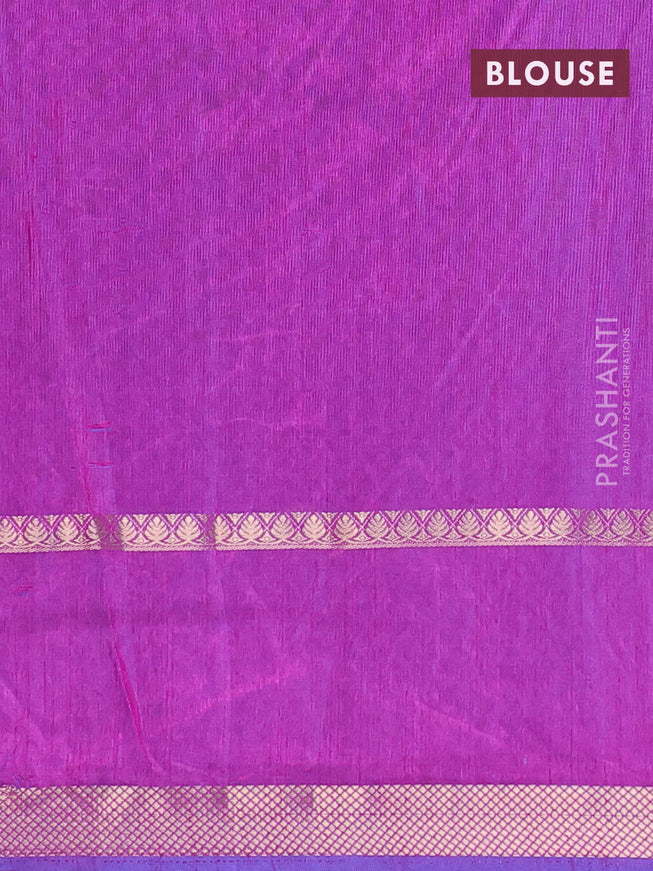 Semi tussar saree blue and purple with allover ikat prints and rettapet zari woven border