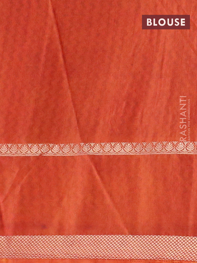 Semi tussar saree green and rust shade with allover ikat prints and rettapet zari woven border