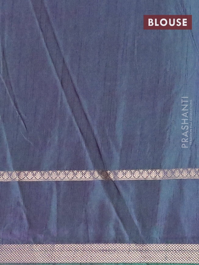 Semi tussar saree green and dual shade of blue with allover ikat prints and rettapet zari woven border