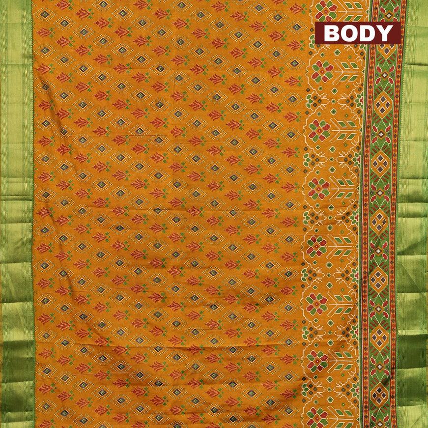 Semi tussar saree mustard yellow and light green with allover butta prints and zari woven border