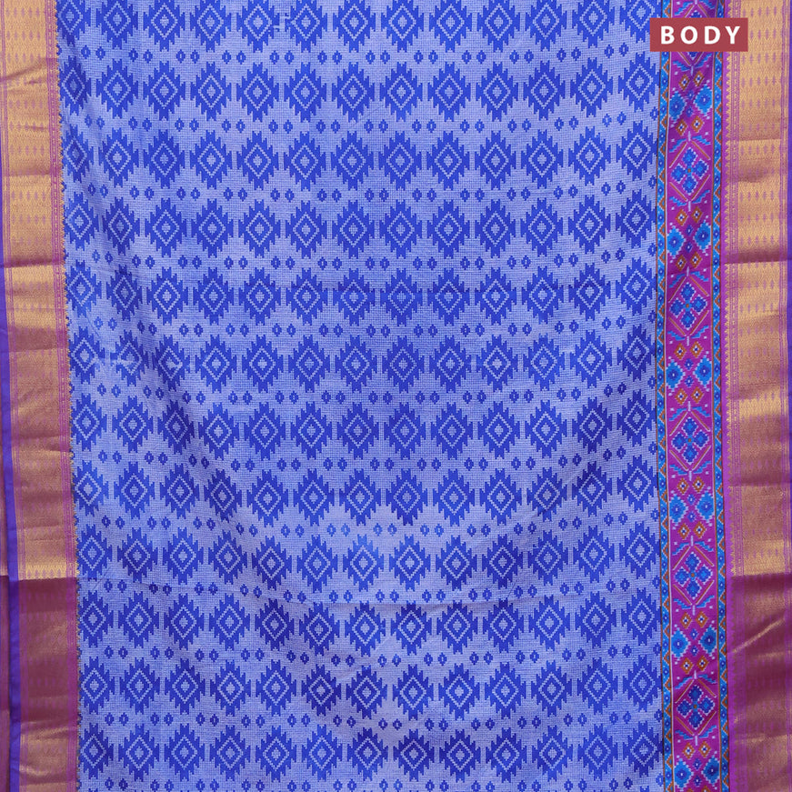 Semi tussar saree blue and purple with allover ikat prints and zari woven border