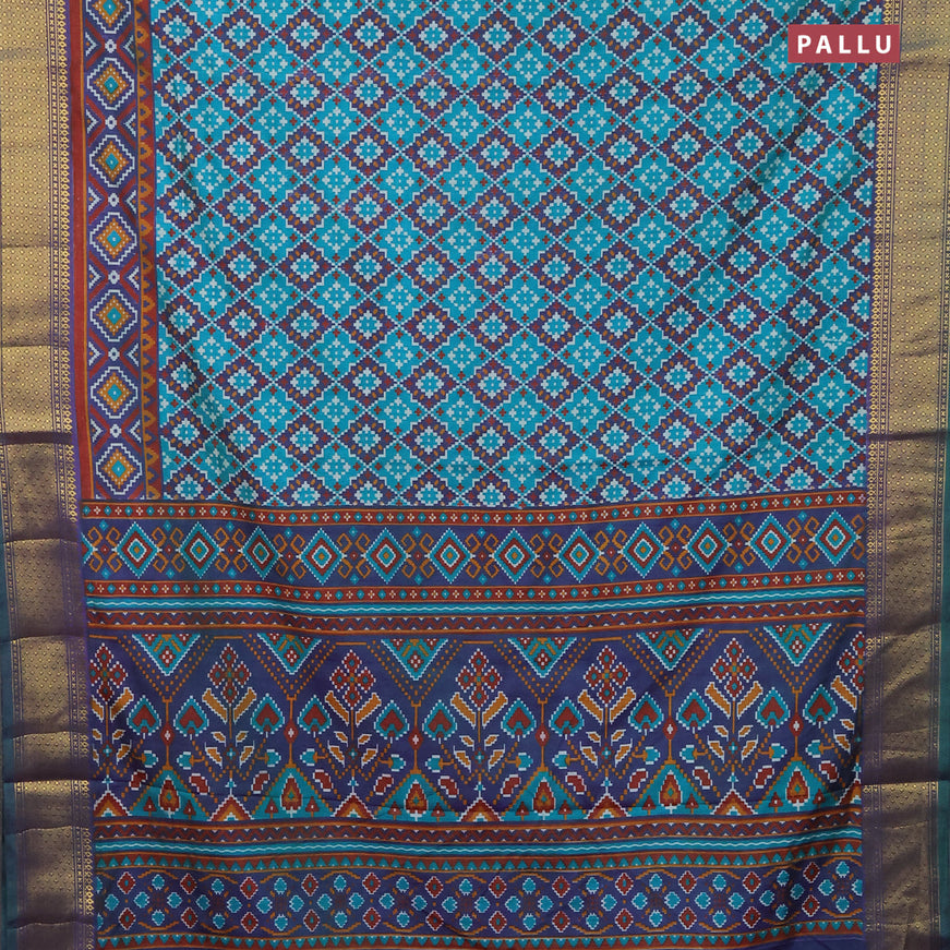 Semi tussar saree teal green and dual shade of greenish violet with allover ikat prints and zari woven border
