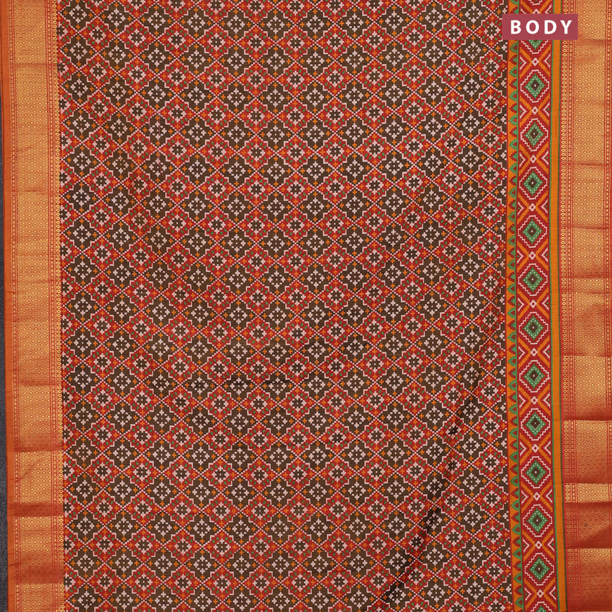 Semi tussar saree brown and rust shade with allover ikat prints and zari woven border