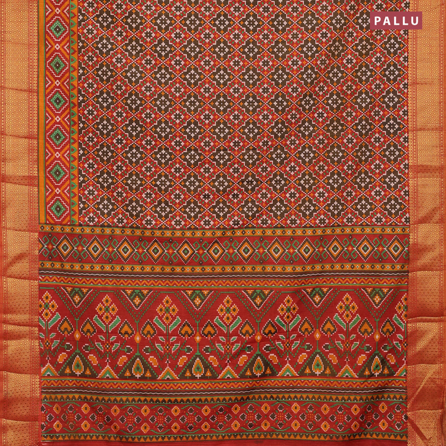 Semi tussar saree brown and rust shade with allover ikat prints and zari woven border