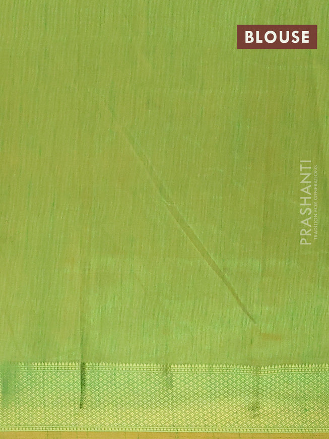 Semi tussar saree mustard yellow and light green with allover butta prints and zari woven border