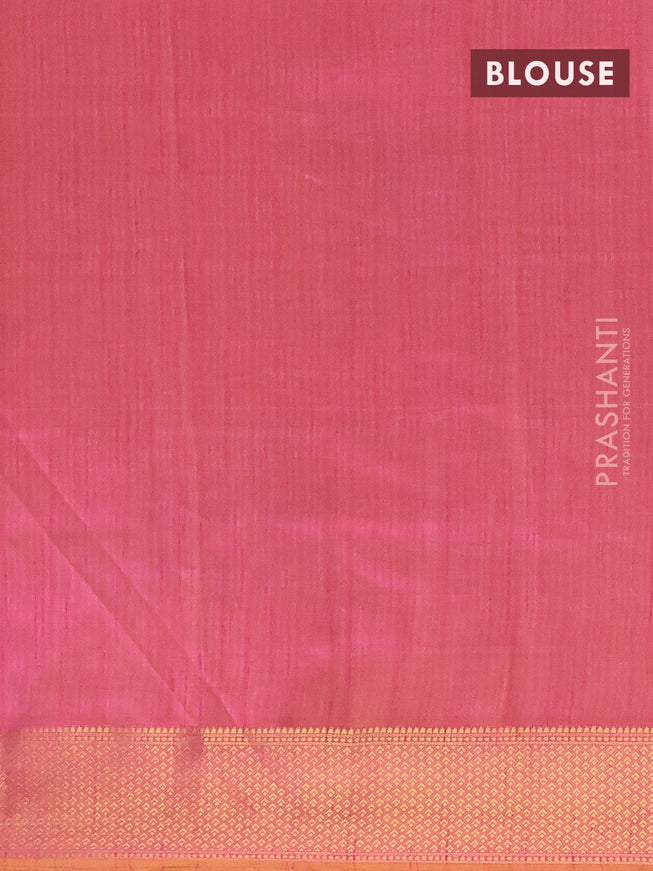 Semi tussar saree dual shade of violet and pink with allover butta prints and zari woven border