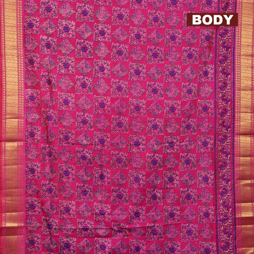 Semi tussar saree pink with allover ikat prints and zari woven border
