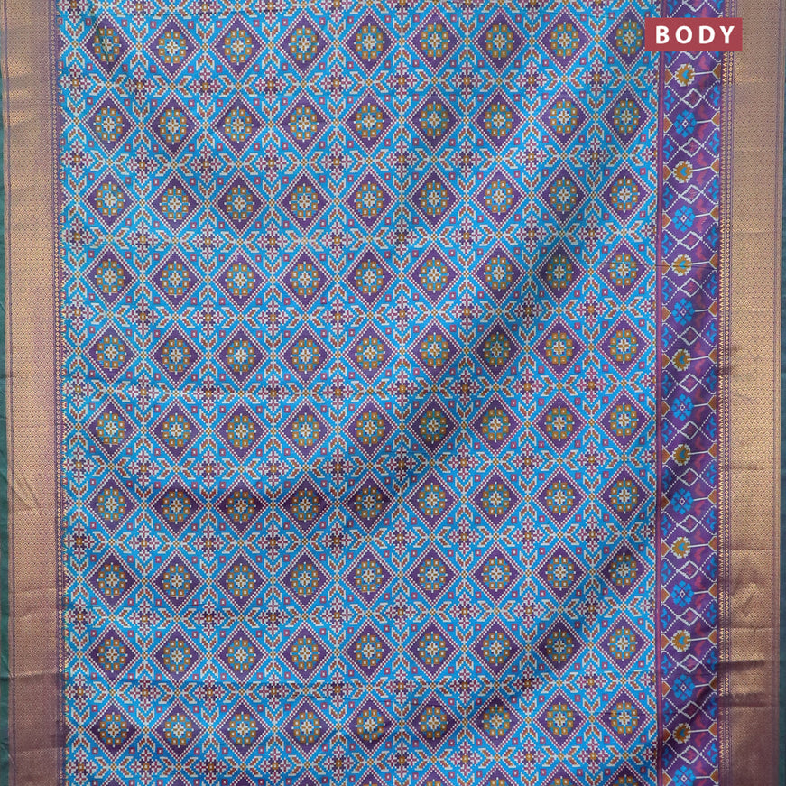 Semi tussar saree dual shade of cs blue and dual shade of violet with allover ikat prints and zari woven border