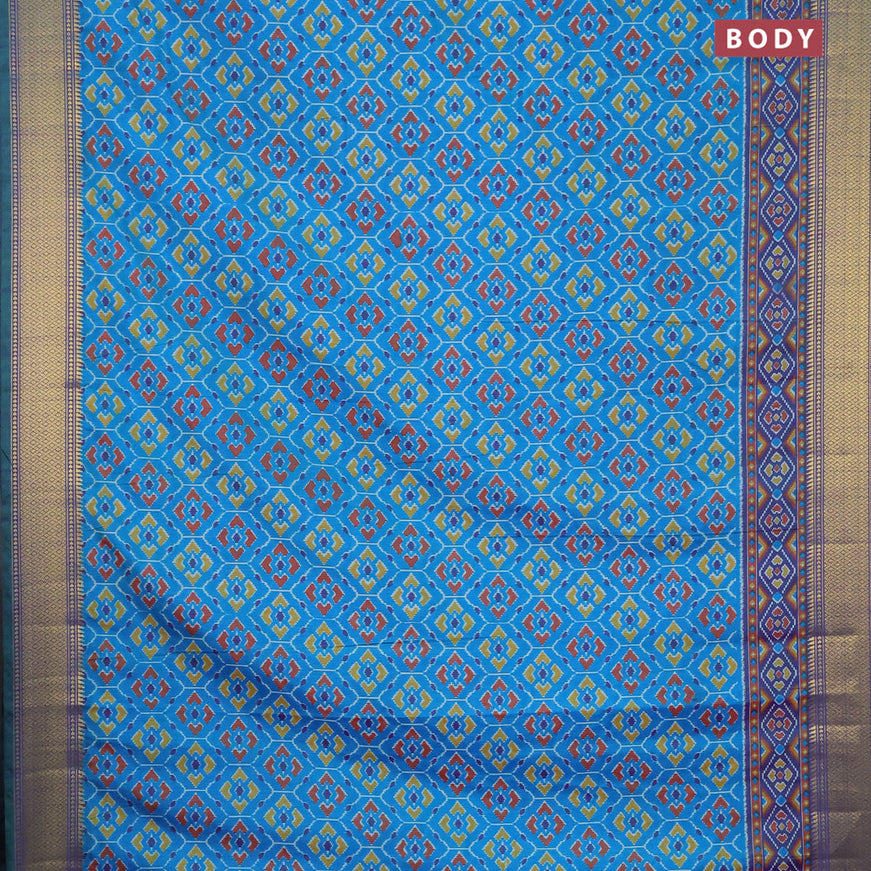 Semi tussar saree dual shade of cs blue and dual shade of violet with allover ikat prints and zari woven border