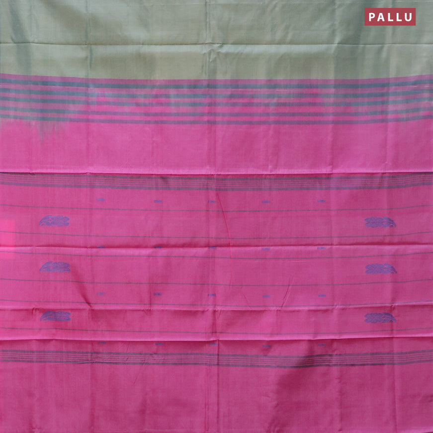 Banana pith saree dual shade of pastel grey and pink with thread woven buttas in borderless style