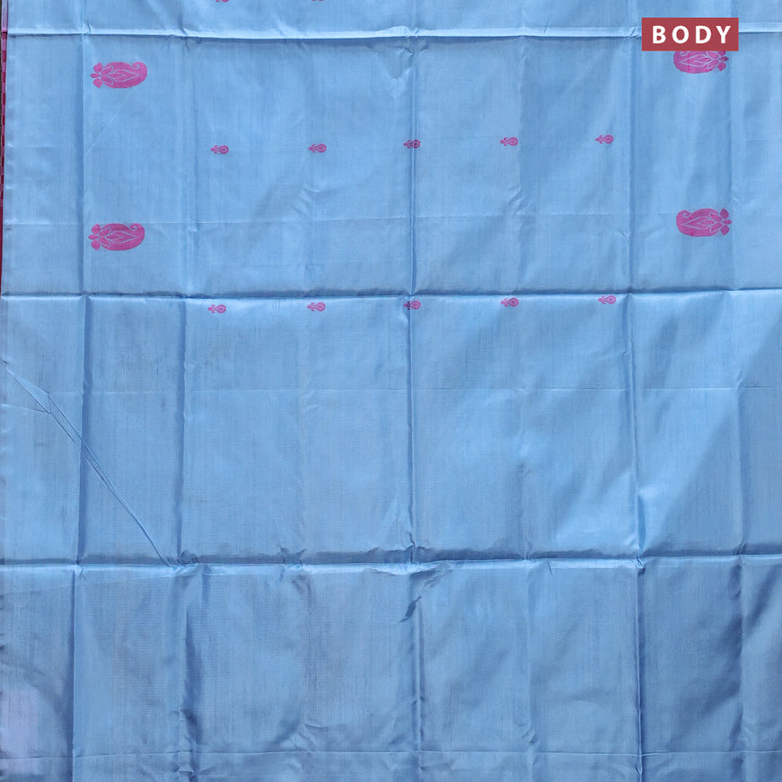 Banana pith saree light blue and magenta pink with thread woven buttas in borderless style