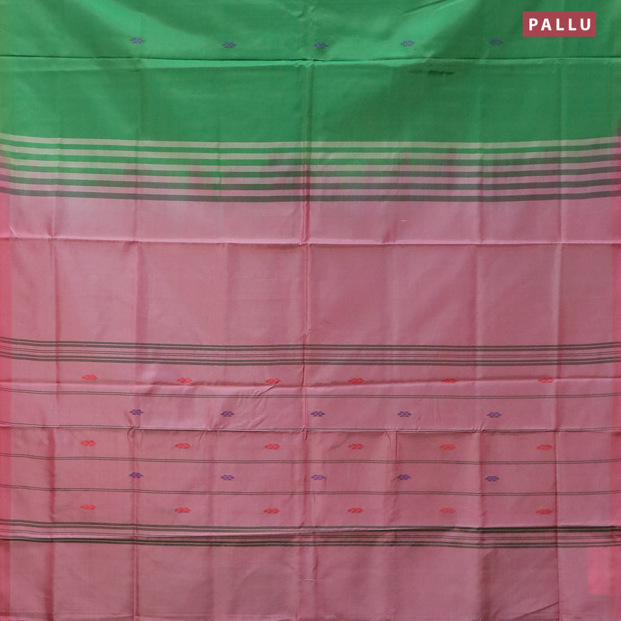 Banana pith saree green and light pink with thread woven buttas in borderless style