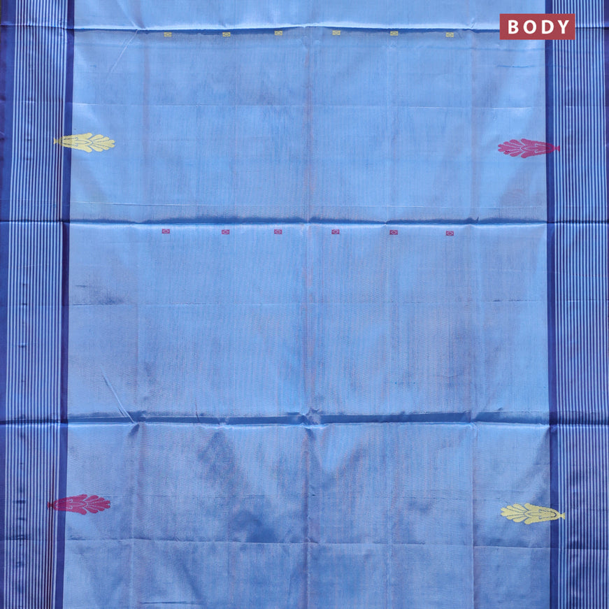 Banana pith saree blue and deep violet with thread woven buttas and contrast border