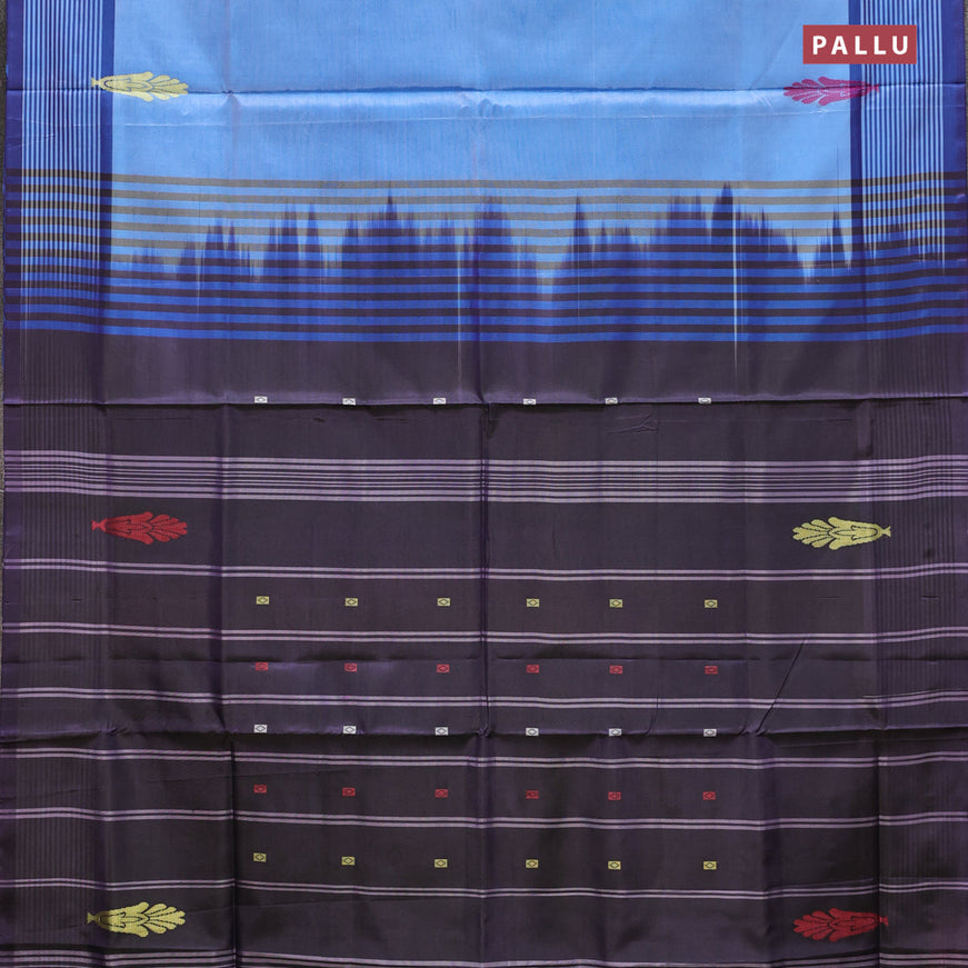 Banana pith saree blue and deep violet with thread woven buttas and contrast border