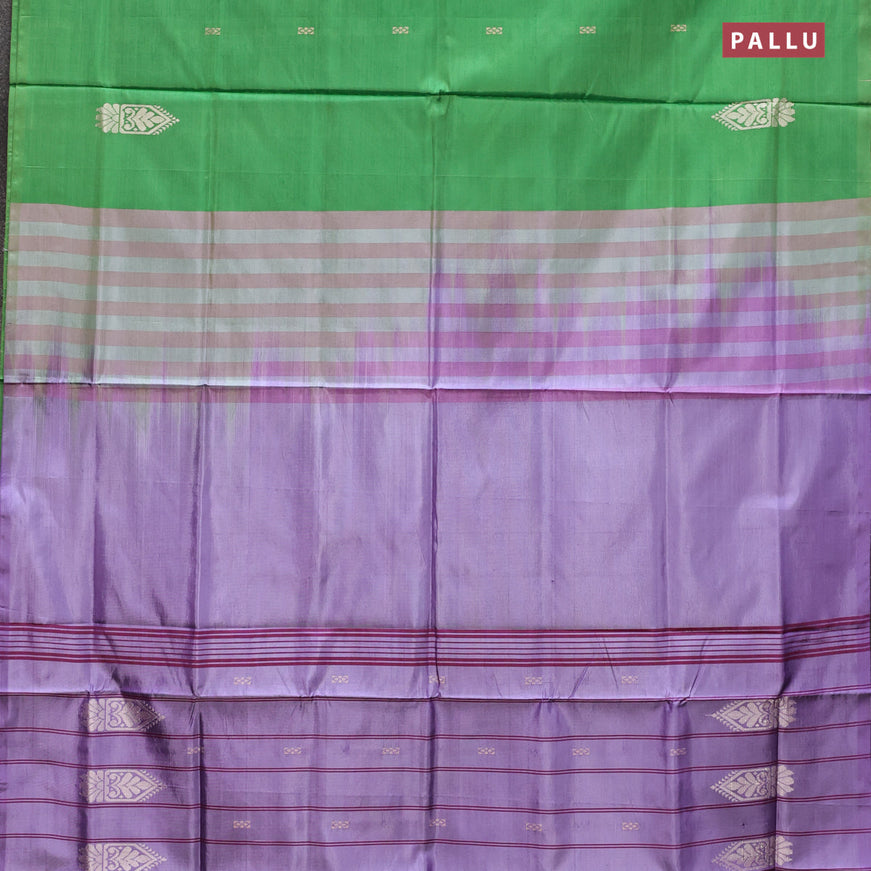 Banana pith saree green and lavender shade with thread woven buttas in borderless style