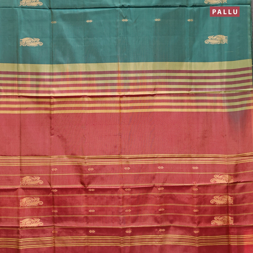Banana pith saree green and dual shade of pink with thread woven buttas in borderless style