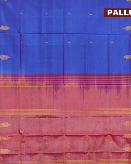 Banana pith saree dual shade of peach pink and cs blue with thread woven buttas and contrast border