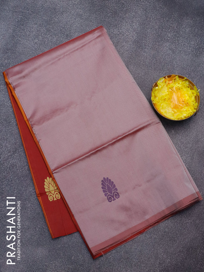 Banana pith saree dual shade of maroon and maroon with thread woven buttas in borderless style
