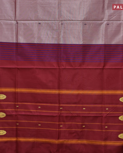 Banana pith saree dual shade of maroon and maroon with thread woven buttas in borderless style