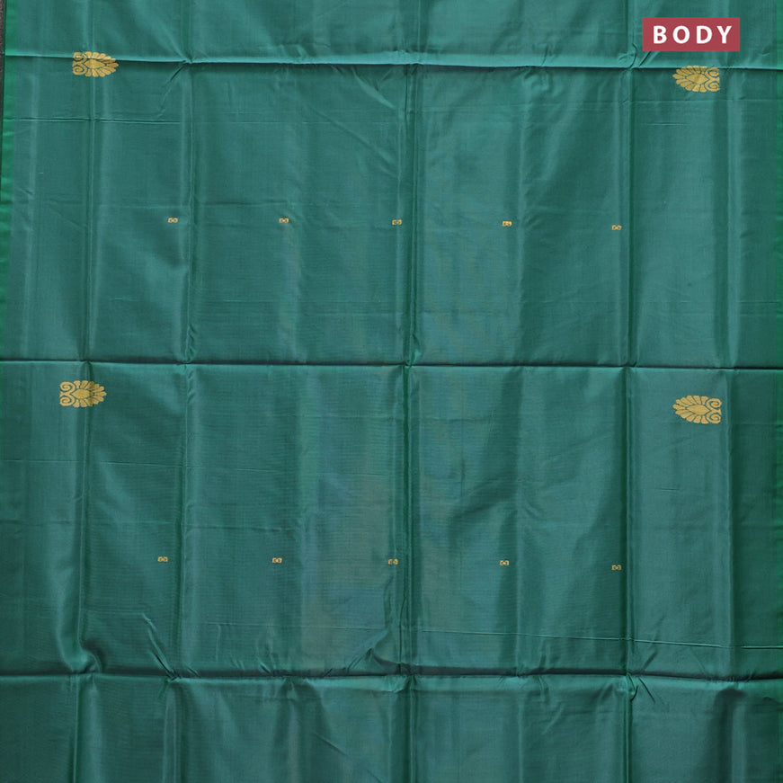 Banana pith saree green and dual shde of bluish green with thread woven buttas in borderless style