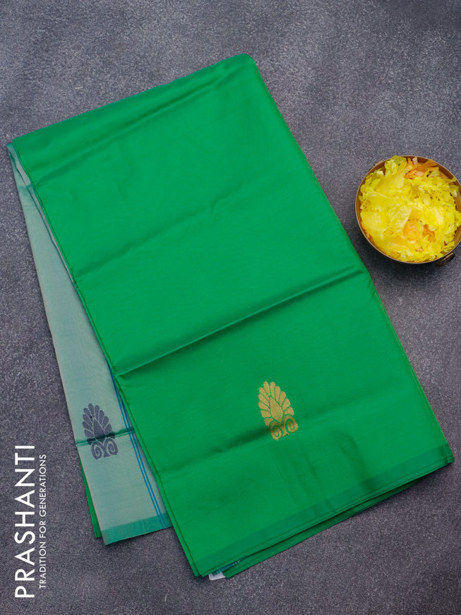 Banana pith saree green and green shade with thread woven buttas in borderless style