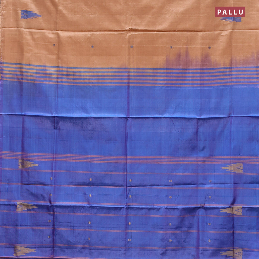 Banana pith saree beige and dual shade of cs blue with thread woven buttas in borderless style