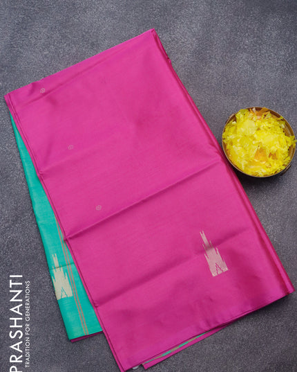 Banana pith saree magenta pink and teal green with thread woven buttas in borderless style