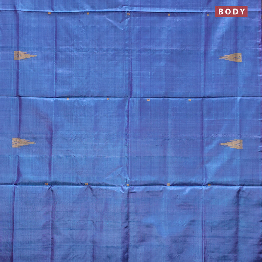 Banana pith saree blue and beige with thread woven buttas in borderless style