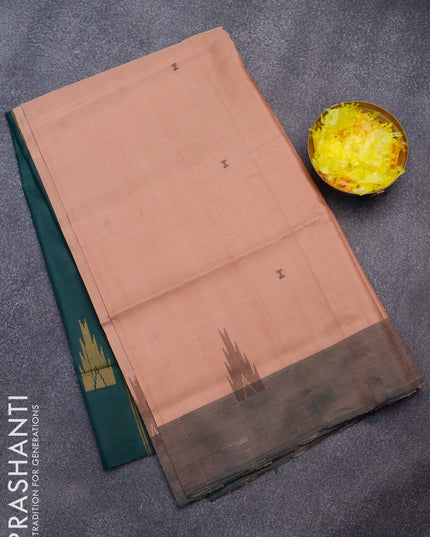 Banana pith saree beige and bottle green with thread woven buttas and contrast border
