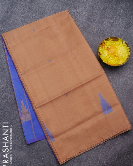 Banana pith saree sandal and cs blue with thread woven buttas in borderless style